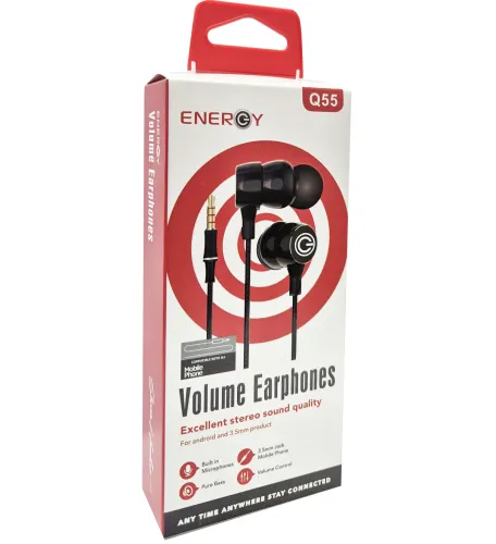 אוזניות אוניברסליות ENERGY Q55 3.5MM שחור