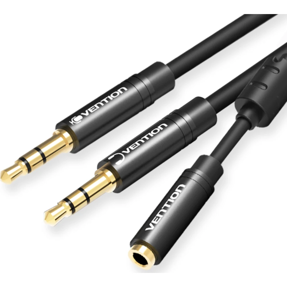 כבל מפצל 3.5MM MALE TO 2*3.5MM FEMALE STEREO 0.3M BLACK METAL TYPE VENTION