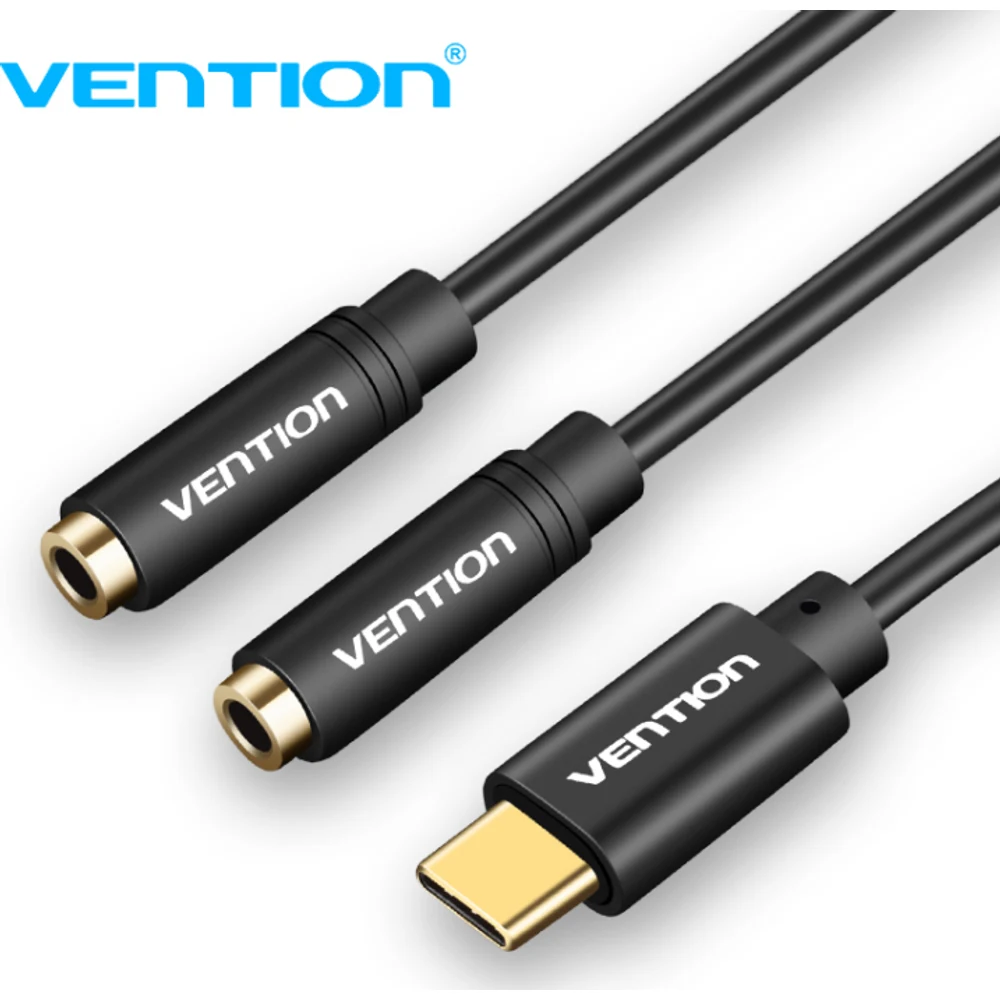 כבל TYPE-C TO DUAL 3.5MM FEMALE AUDIO 0.3M BLACK METAL TYPE VENTION