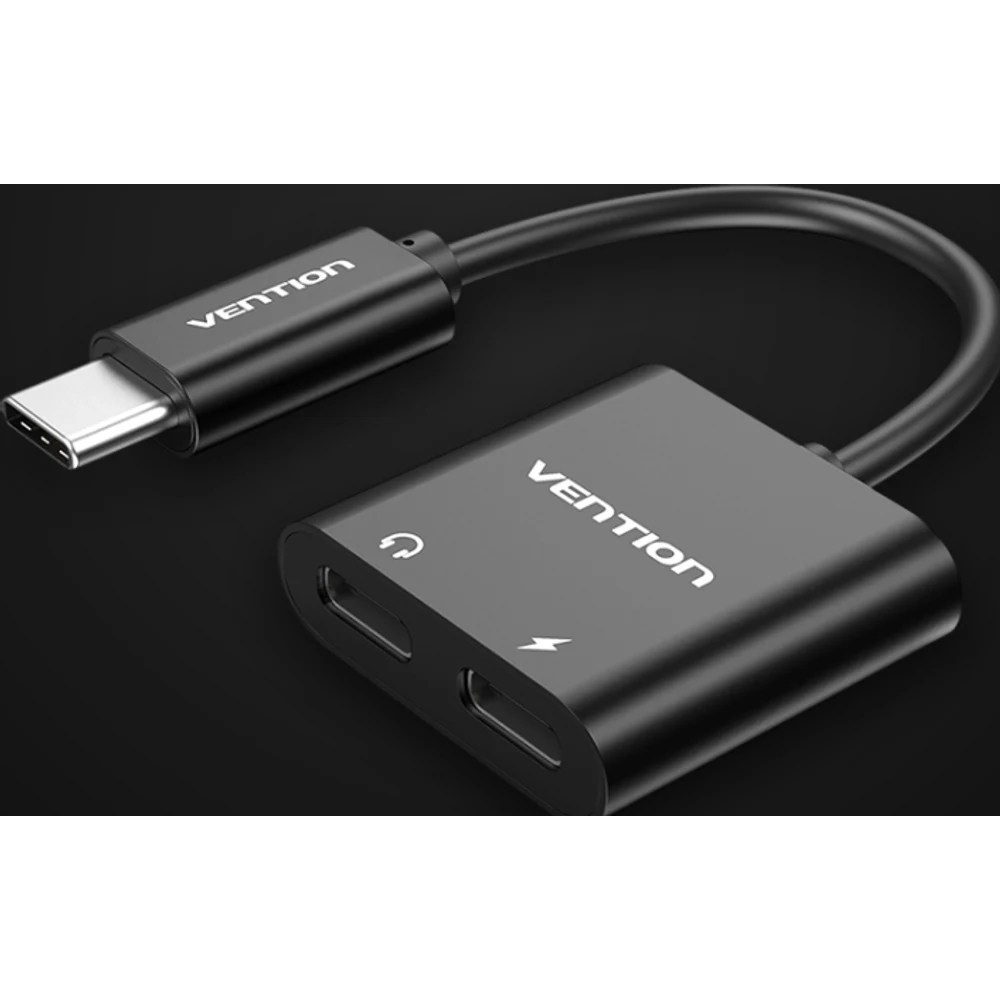 מתאם TYPE-C TO DUAL TYPE-C AUDIO WITH POWER SUPPLY 0.1M BLACK METAL TYPE VENTION